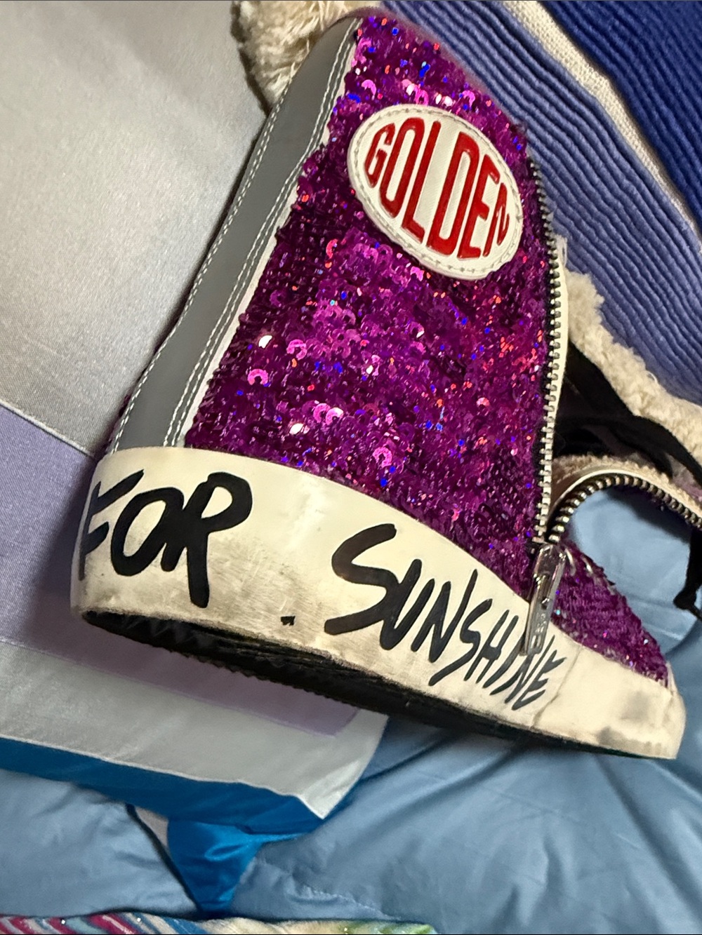 Golden Goose Pink Glitter High-Top Sneakers with Silver Star - Picture 4 of 5